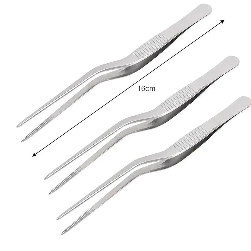 Stainless Steel Kitchen Tweezers & BBQ Tongs, Portable Food Clips — 1 or 3-Pack (14/16/20 cm | 5.5/6.3/7.9 in)