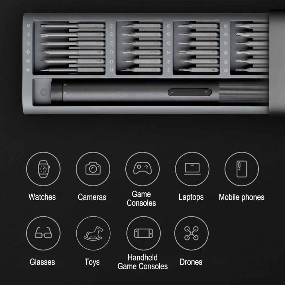 Electric Precision Screwdriver Kit — 24 S2 Steel Bits, 2 Torque Settings, 400+ Screws/Charge, USB-C Rechargeable