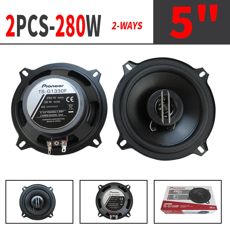 5.25" (130mm) Car Coaxial Speaker Pair 560W (2x280W) Full-Range High-Fidelity 4Ω 12V - Easy Install