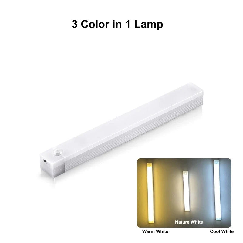 USB Rechargeable Motion Sensor LED Bar Light – Wireless Magnetic Cabinet Night Light, 10/20/30/50 cm (3.9/7.9/11.8/19.7 in), 3-Color