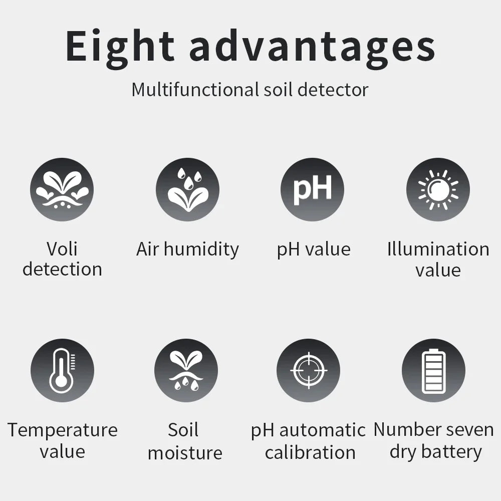 6-in-1 Soil Tester pH Moisture Light Temperature Humidity Nutrient Meter for Garden & Pots