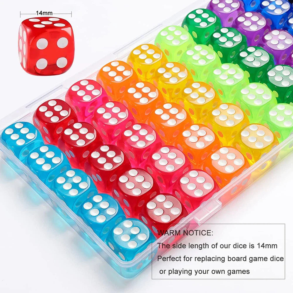 100-Pack 6-Sided Dice 14mm D6 Acrylic Rounded-Edge Transparent Dice for Board Games & DnD