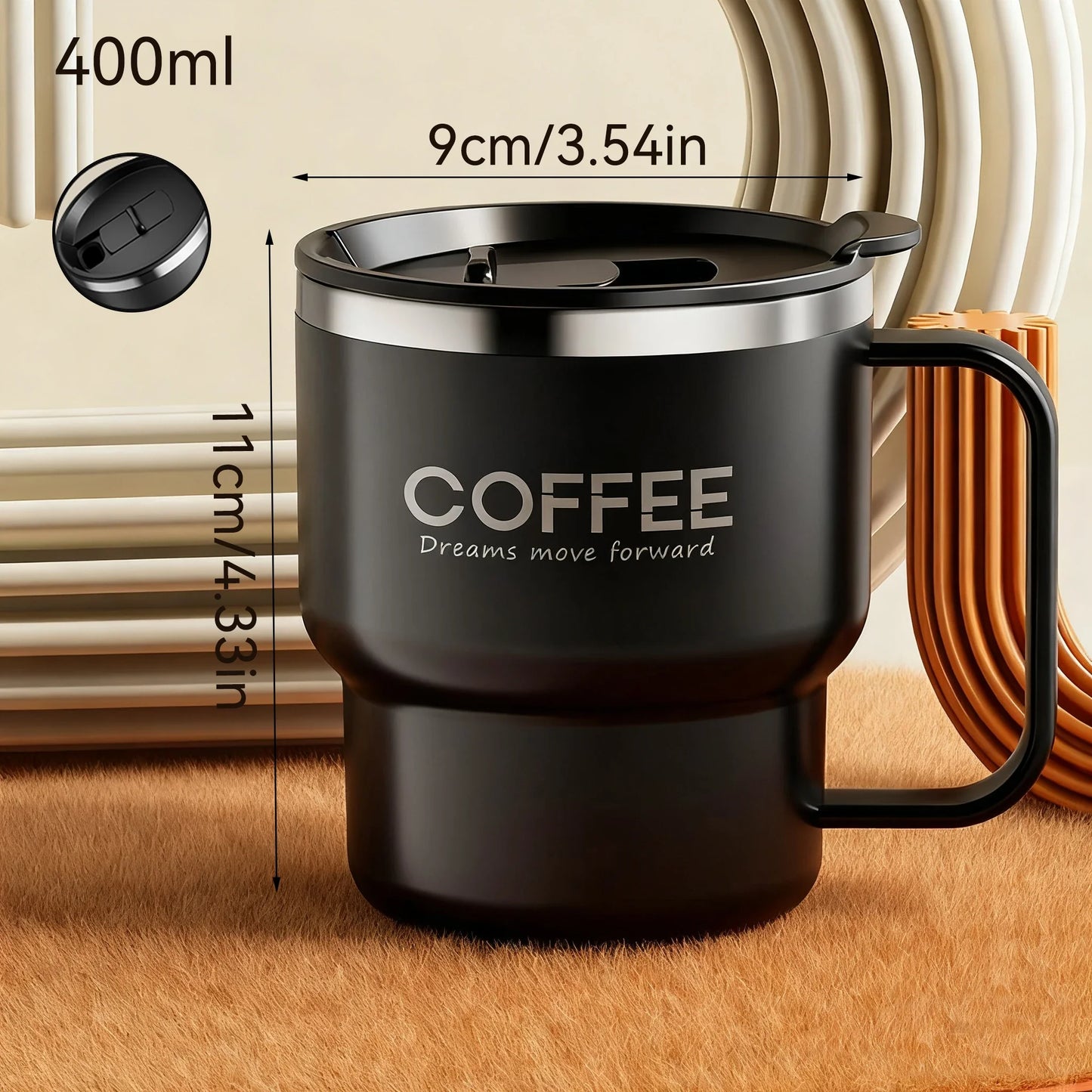 400ml (13.5oz) Double-Layer Insulated 304 Stainless Steel Coffee Mug – Sealed Travel Tumbler for Hot & Cold Drinks