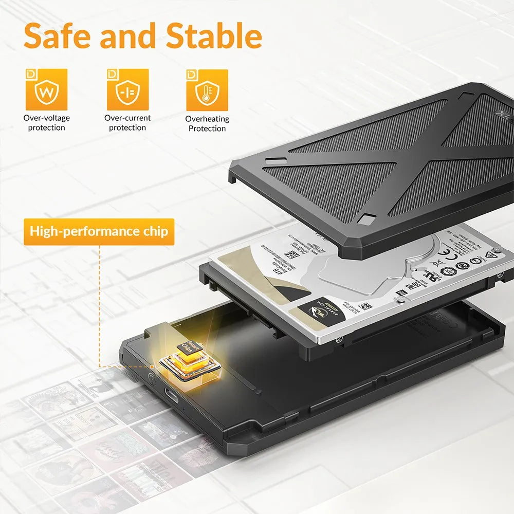 2.5-Inch SATA SSD/HDD Enclosure USB-C USB 3.1 6Gbps Fits 7–9mm (0.28–0.35 in) Drives