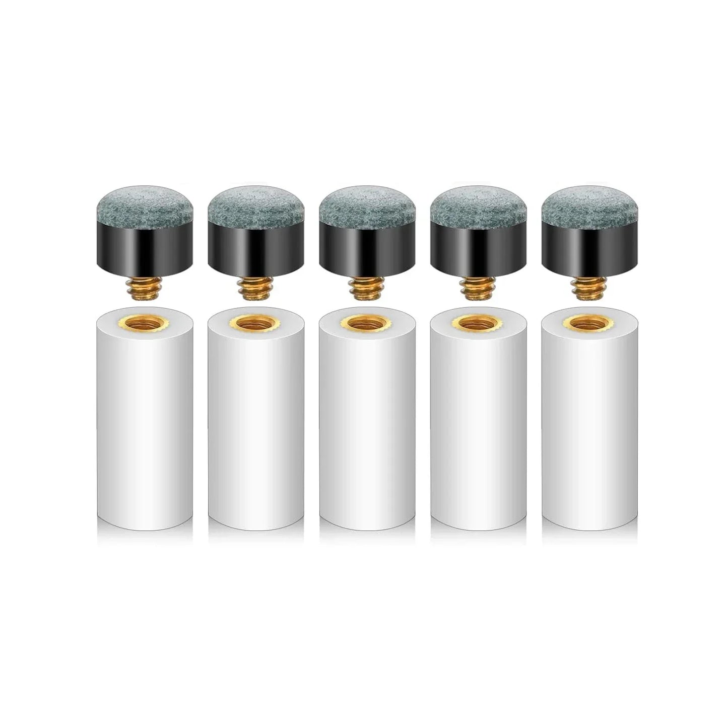 5/10-Pack 12mm Screw-On Pool Cue Tips with Ferrules — Leather Billiard Cue Tip Replacements