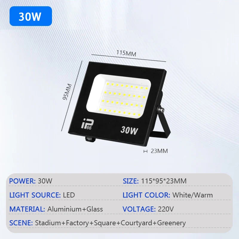 Outdoor LED Floodlight IP66 Waterproof Spotlight — 10W/20W/30W/50W/100W/150W/200W for Garden Porch Courtyard