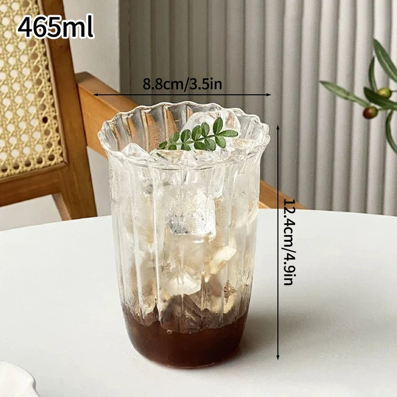 Aesthetic Borosilicate Glass Coffee Cups – Heat-Resistant Iced Coffee & Tea Glasses, 350ml (12oz) & 465ml (16oz)