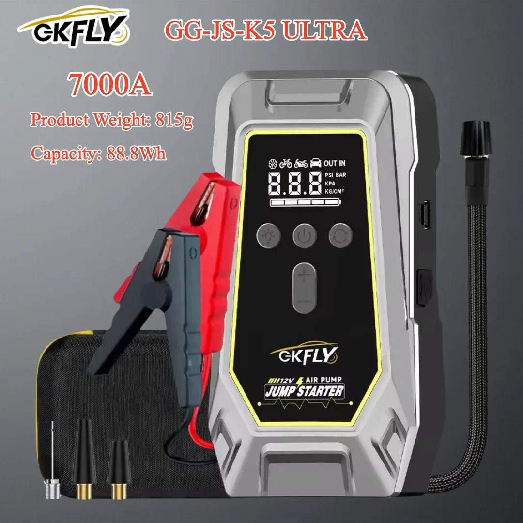 4000A/7000A Portable 12V Car Jump Starter with Air Compressor, LCD Screen Booster Charger & Power Bank
