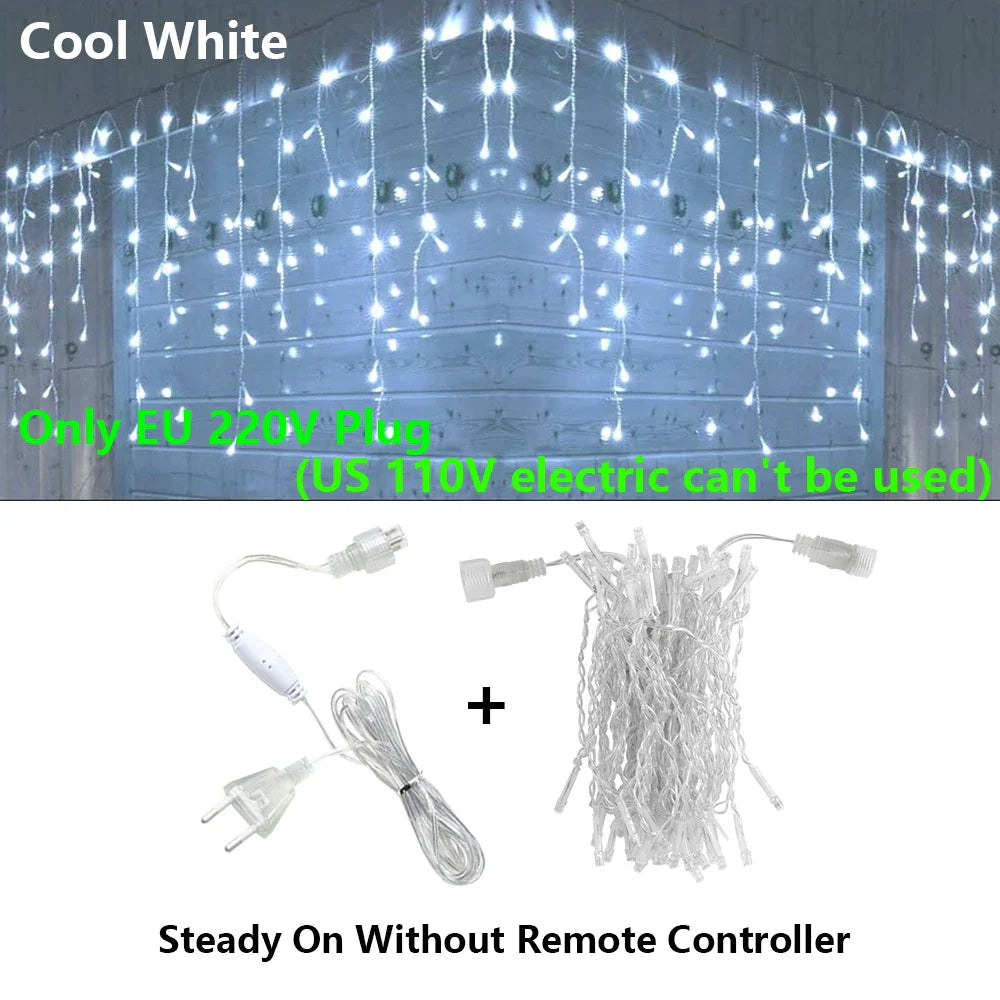 LED Icicle Curtain Fairy String Lights 3.5-40M (11.5-131ft) Remote Waterproof Outdoor Indoor Christmas Wedding Decor