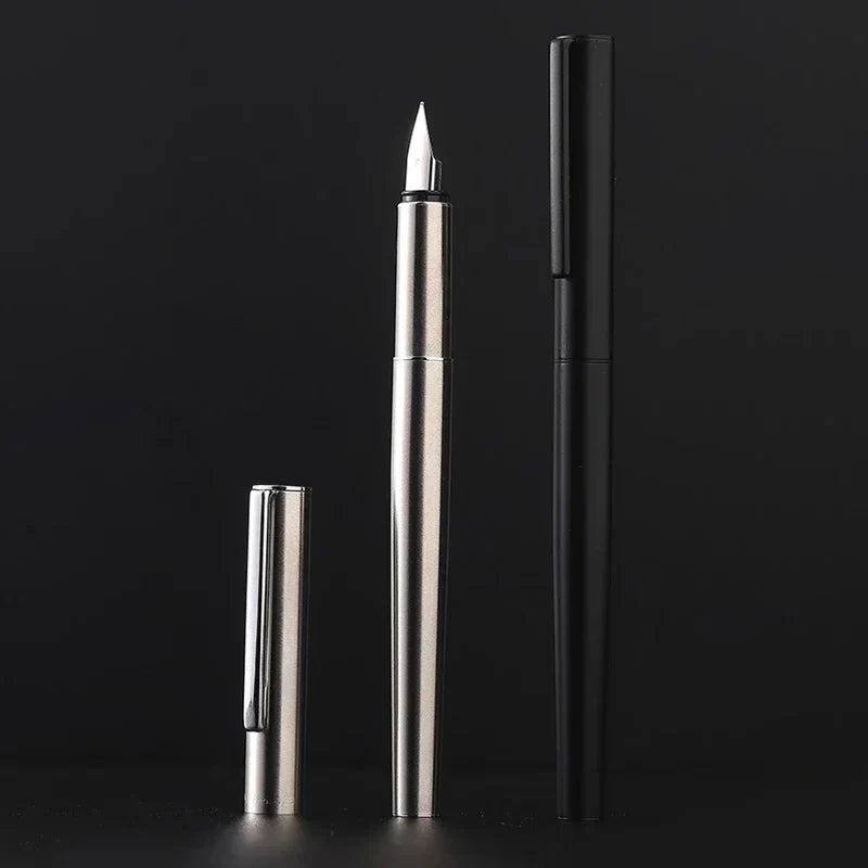 Luxury All-Steel Fountain Pen - Titanium EF/F Nib, 5.5 in (14 cm) Compact Calligraphy & Office Pen