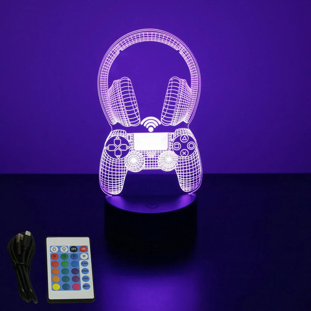 3D LED Neon Gamer Lamp - RGB Acrylic Night Light with Remote & Touch for Kids & Gaming Room