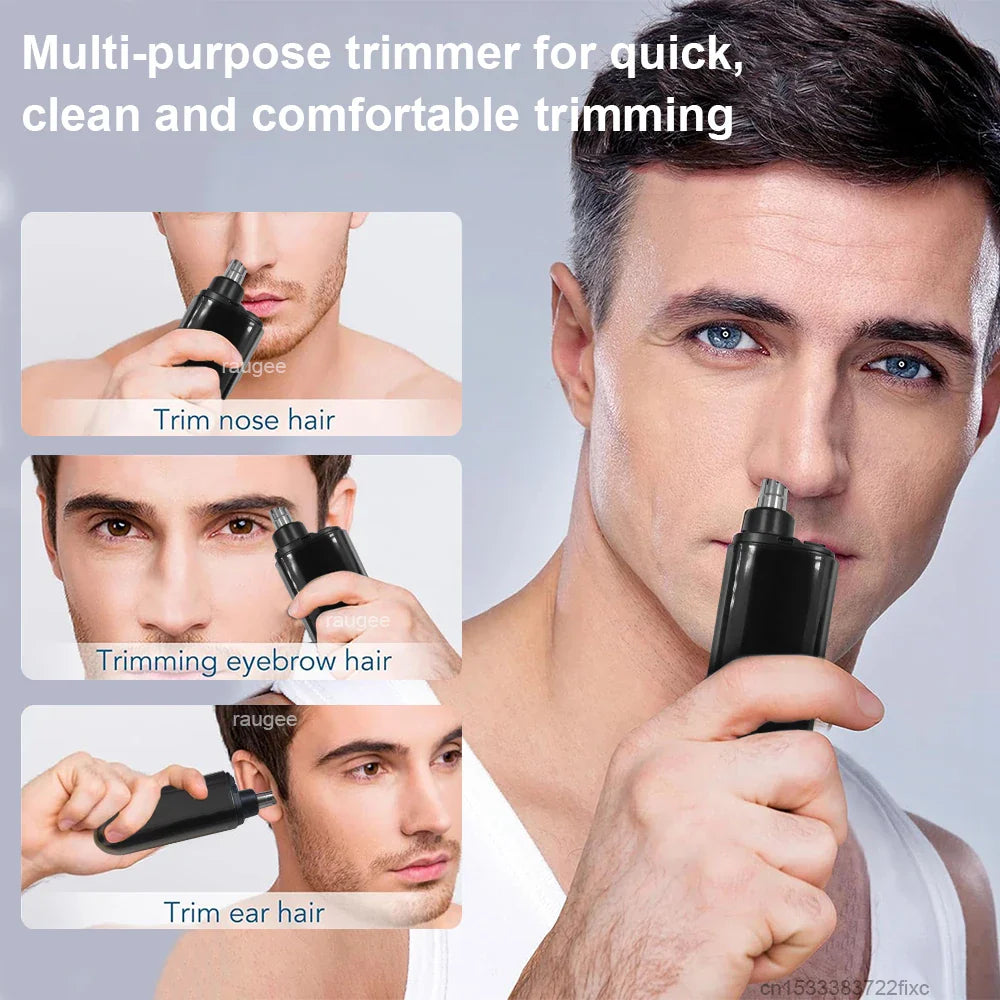 USB-C Rechargeable Nose & Ear Hair Trimmer - Mini Wet/Dry Dual-Blade Travel Groomer