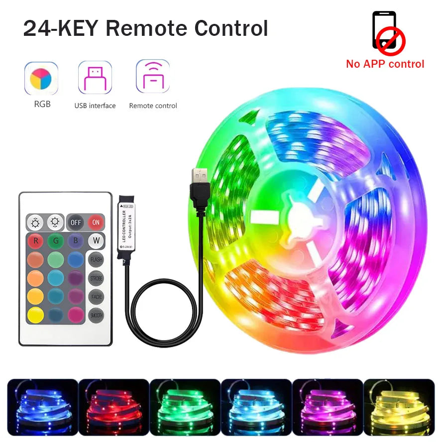 USB RGB LED Strip Lights (1–30m / 3.3–98.4 ft) — App & Remote Control, Flexible 5V SMD5050 Ribbon for Bedroom, Living Room & TV Backlight