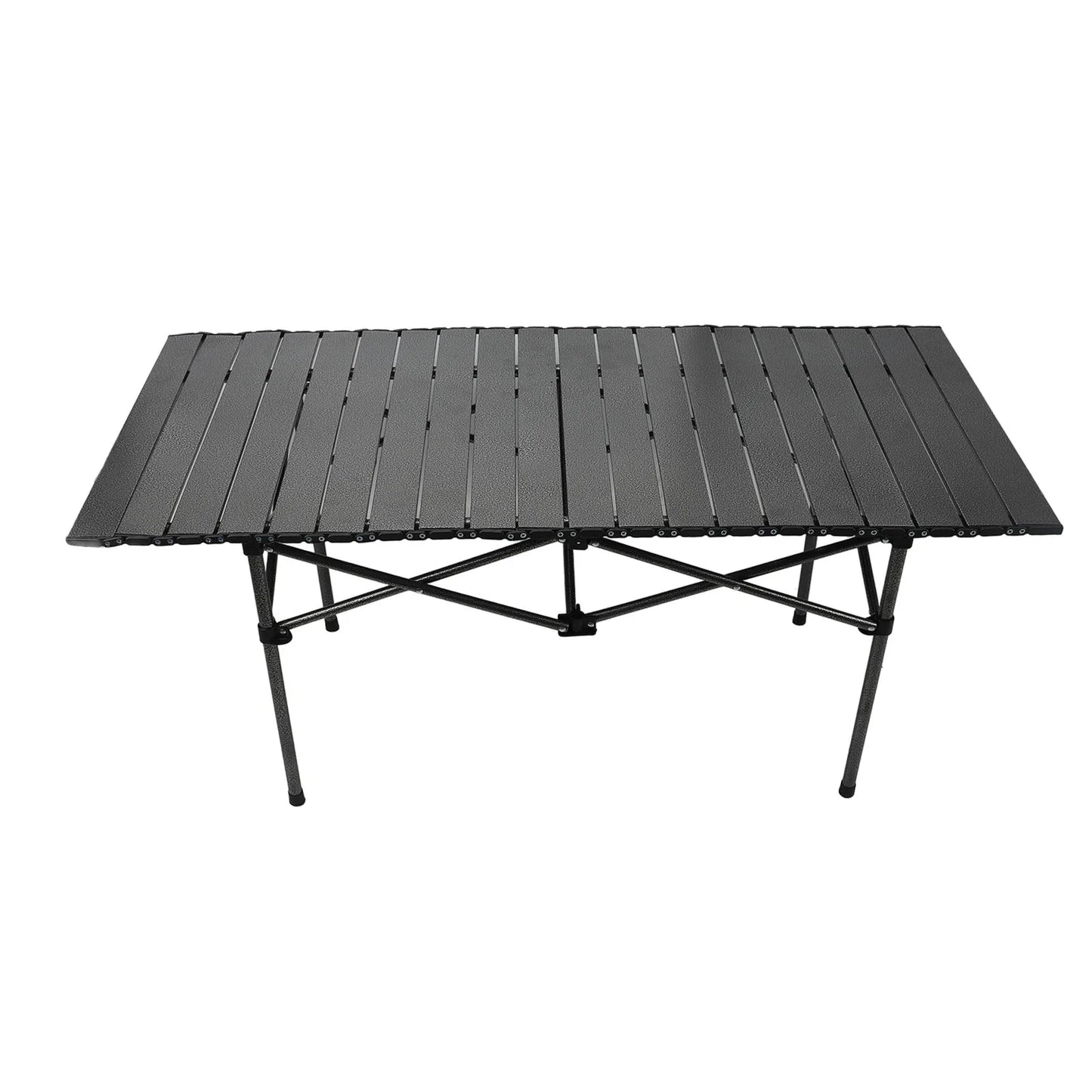 47.2in (120cm) Portable Roll-Up Folding Camping Table - Carbon Steel Outdoor Picnic Table with Storage Basket & Carry Bag, Black