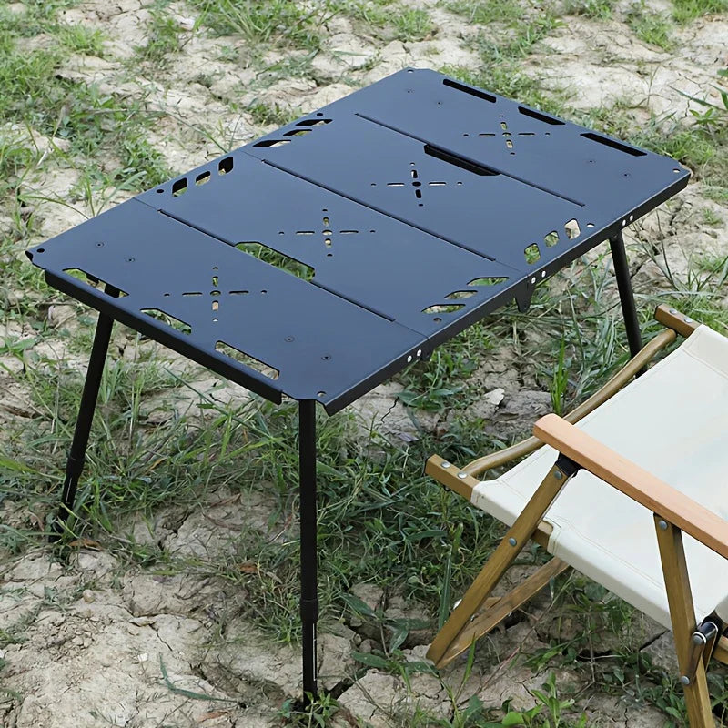 Outdoor Folding Camping Table - Lightweight Aluminum Portable Picnic & Tactical Liftable Table for Hiking, BBQ, Travel