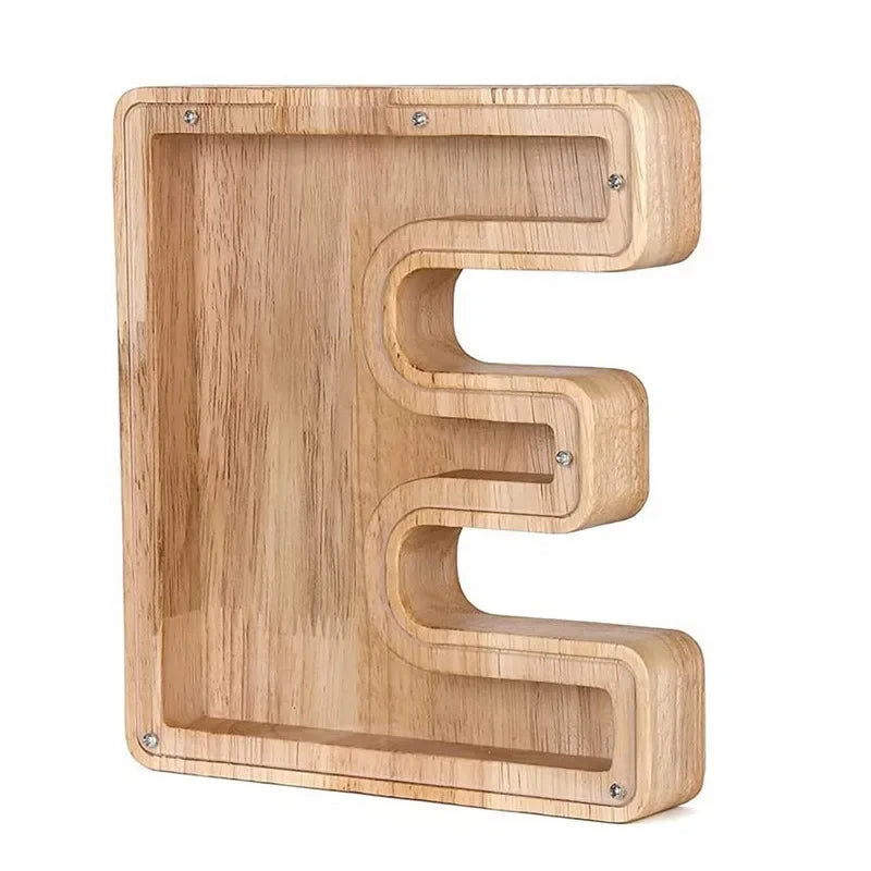 26-Letter Wooden Piggy Bank A-Z Alphabet Coin Money Box Kids Savings Jar Desktop Decor Gift