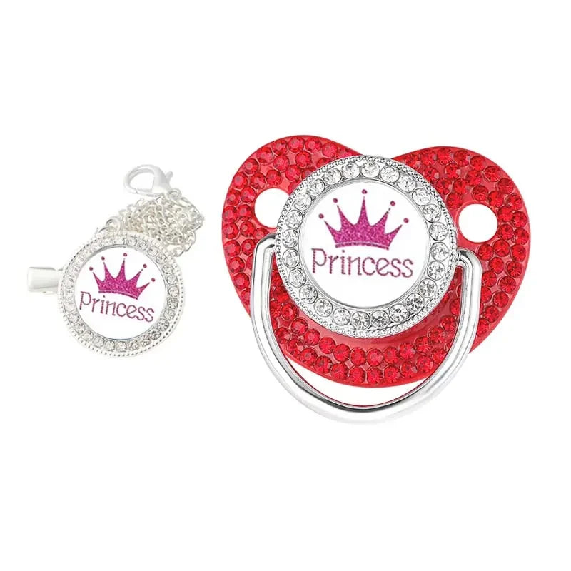 Rhinestone Pacifier Clip with Lid Silicone Newborn Pacifier Holder Princess Crown Bling Infant Shower Gift