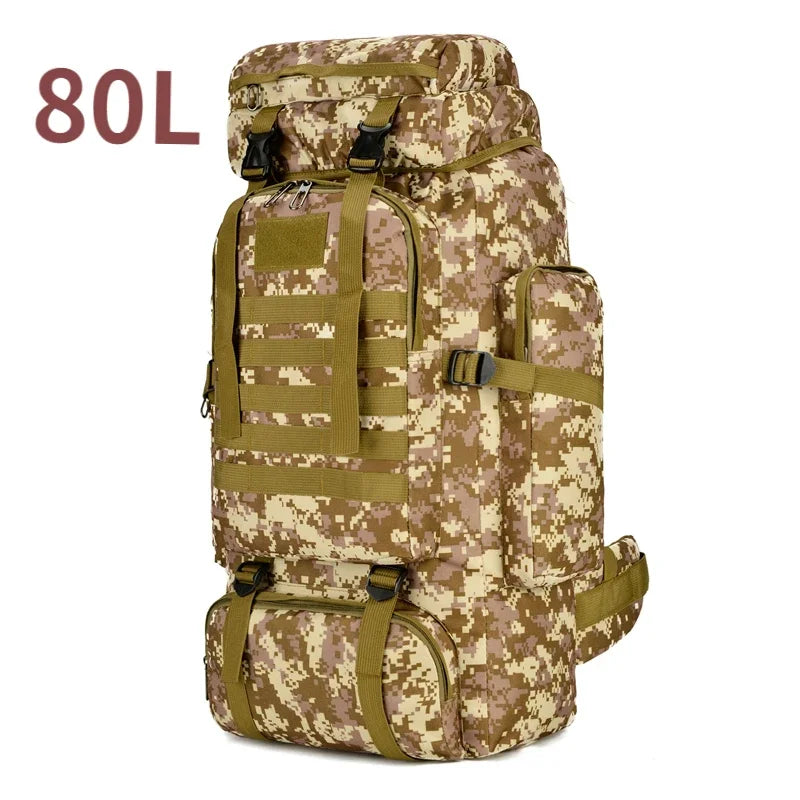 Tactical Mountaineering Backpack 80L / 100L (≈21 / 26 US gal) – Large Hiking, Camping & Travel Rucksack with Molle, Oxford Polyester
