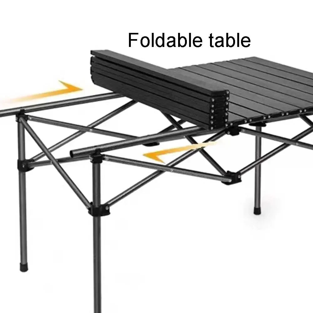 Portable Folding Camping Table with Net Bag, Long Outdoor Picnic Table 95cm/120cm (37.4 in/47.2 in), Black