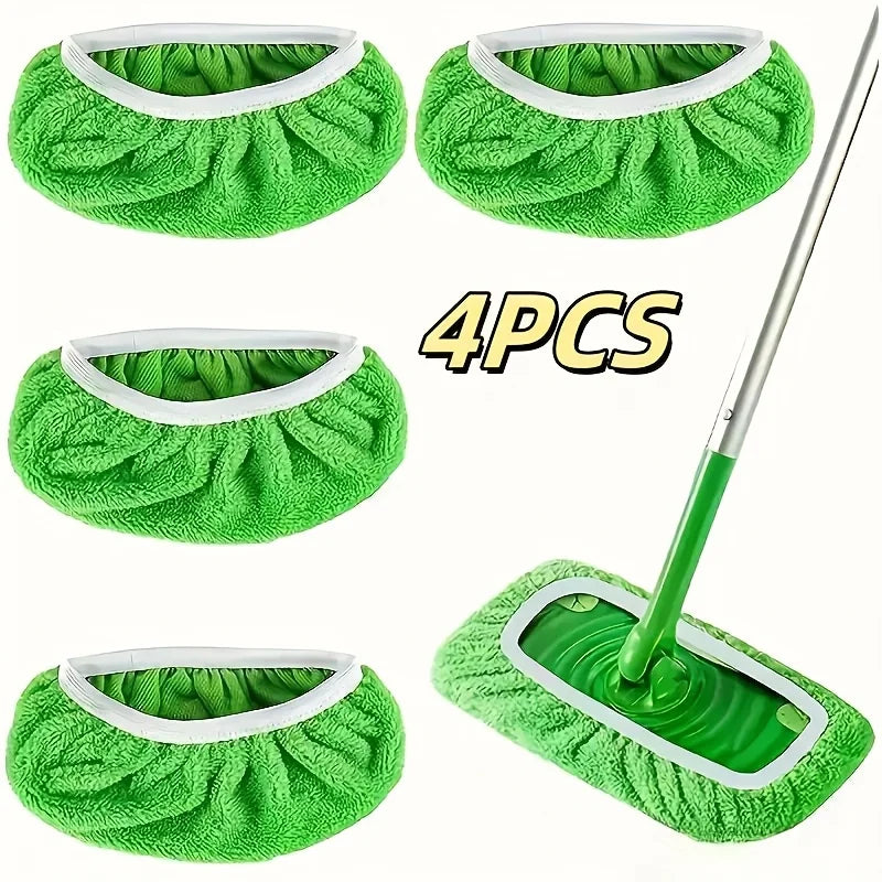 4-Pack Reusable Microfiber Mop Pads – Ultra-Fine Fiber, High Water Absorption, Fits Most Standard Mops