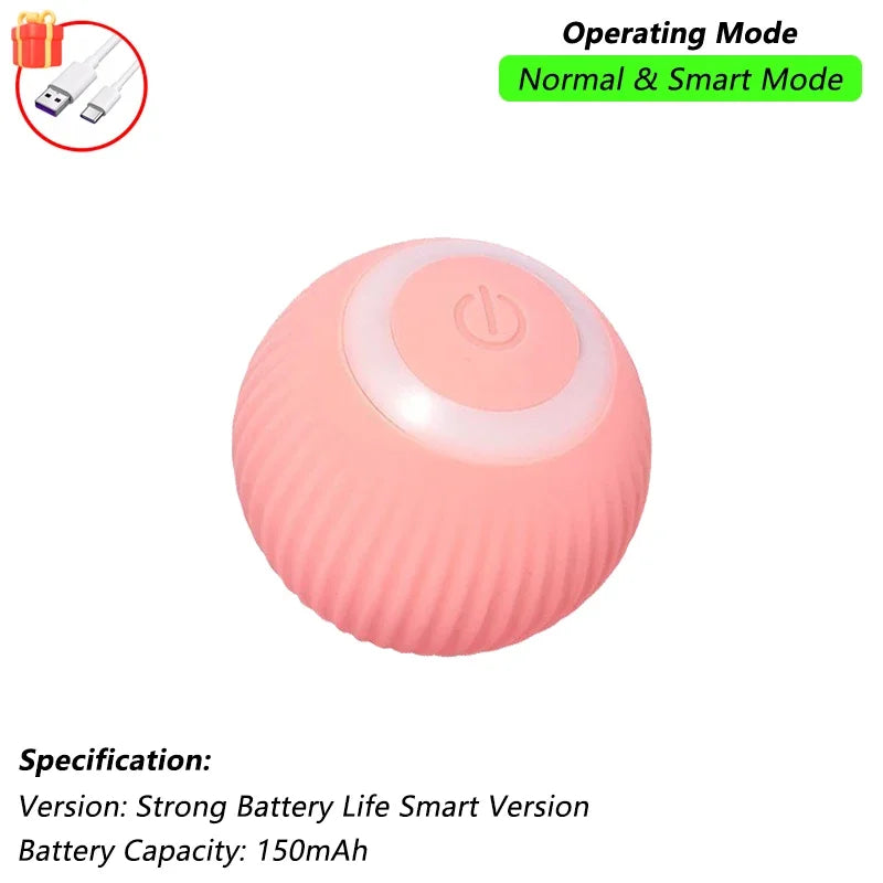 Rechargeable Interactive Cat Ball Toy — Automatic Rolling Smart Toy with Tail, LED & Obstacle Avoidance