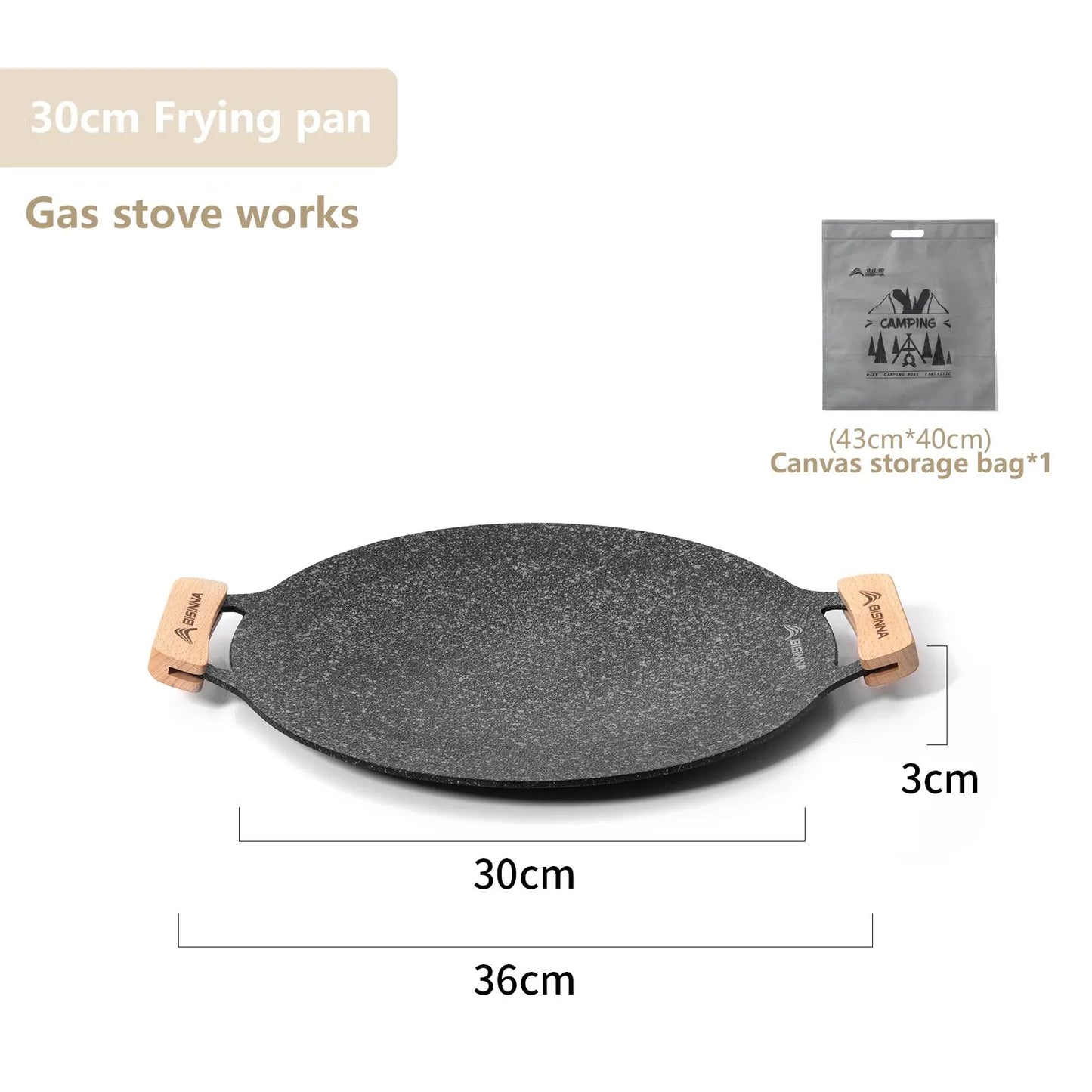 30cm (11.8in) Non-Stick BBQ Grill Pan – Stovetop & Camping Korean-Style Grill Plate with Wooden Handle