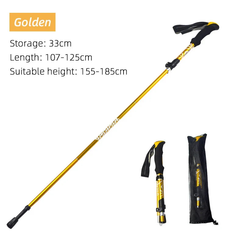 51 in (130 cm) 5-Section Foldable Telescopic Trekking Pole Carbon Steel Hiking Stick Portable Walking Cane for Camping Nordic Walking Seniors