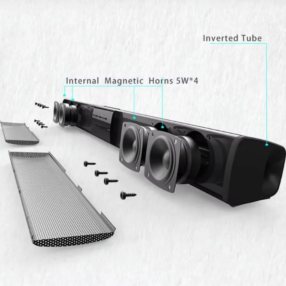 Bluetooth 5.3 Stereo Soundbar 2.0 Channel Portable Home Cinema Speaker with Remote, RCA AUX & TF Card