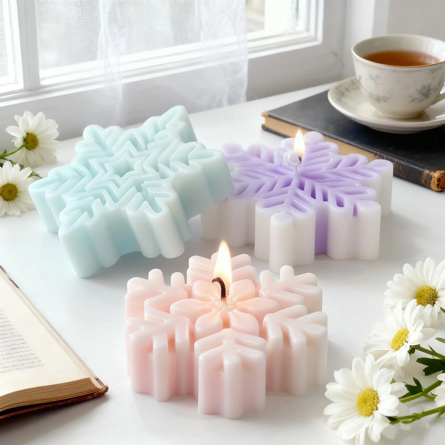 3D Snowflake Silicone Mold - DIY Candle, Soap & Wax Melt Mold for Christmas Crafts, Aroma Stones & Holiday Home Decor