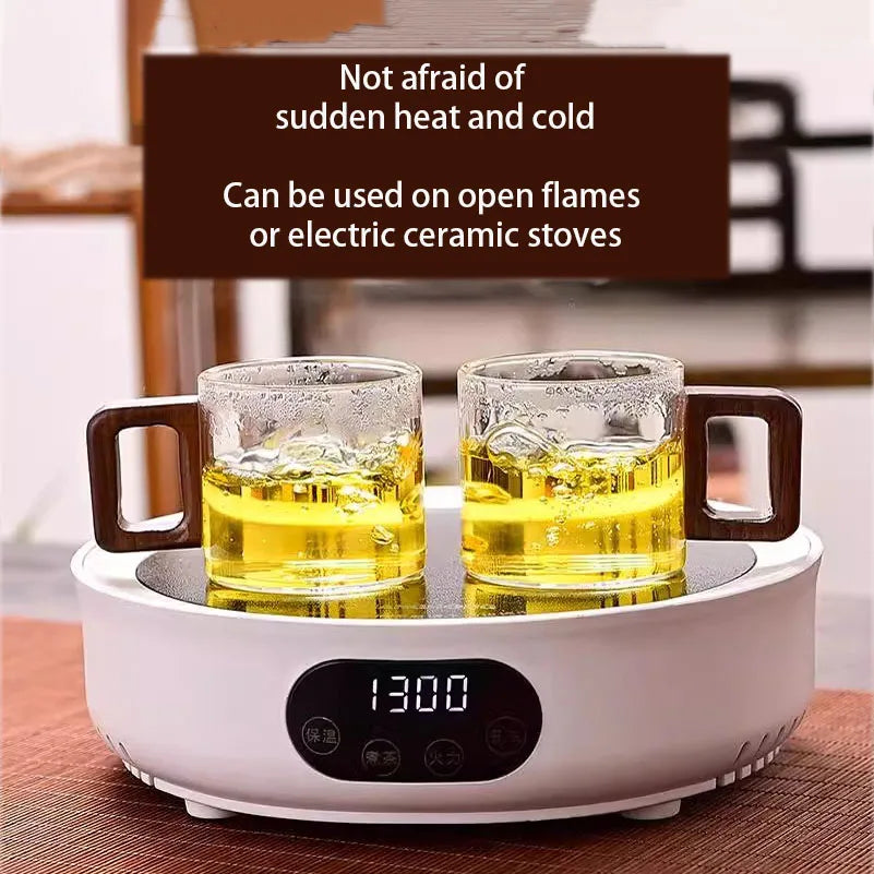 2/4/6-Pack Heat-Resistant Borosilicate Glass Tea & Espresso Cups with Walnut Handle, 120 ml (4 fl oz)