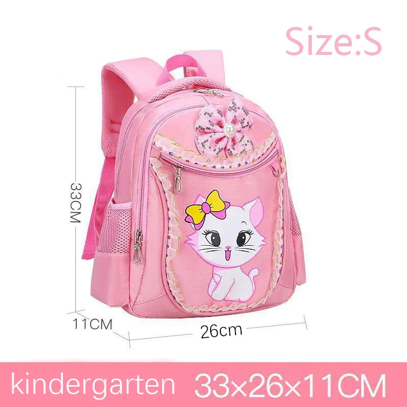 Pink Cute Cat Kids Backpack for Girls — Waterproof Kindergarten & School Bag (Ages 7-13)