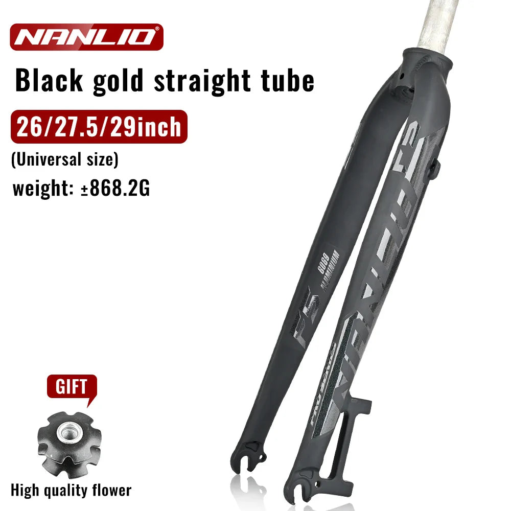 Matte Rigid MTB Fork – Aluminum Alloy Straight Steerer 28.6mm, Fits 26/27.5/29-Inch Wheels, A-Pillar Direct Mount