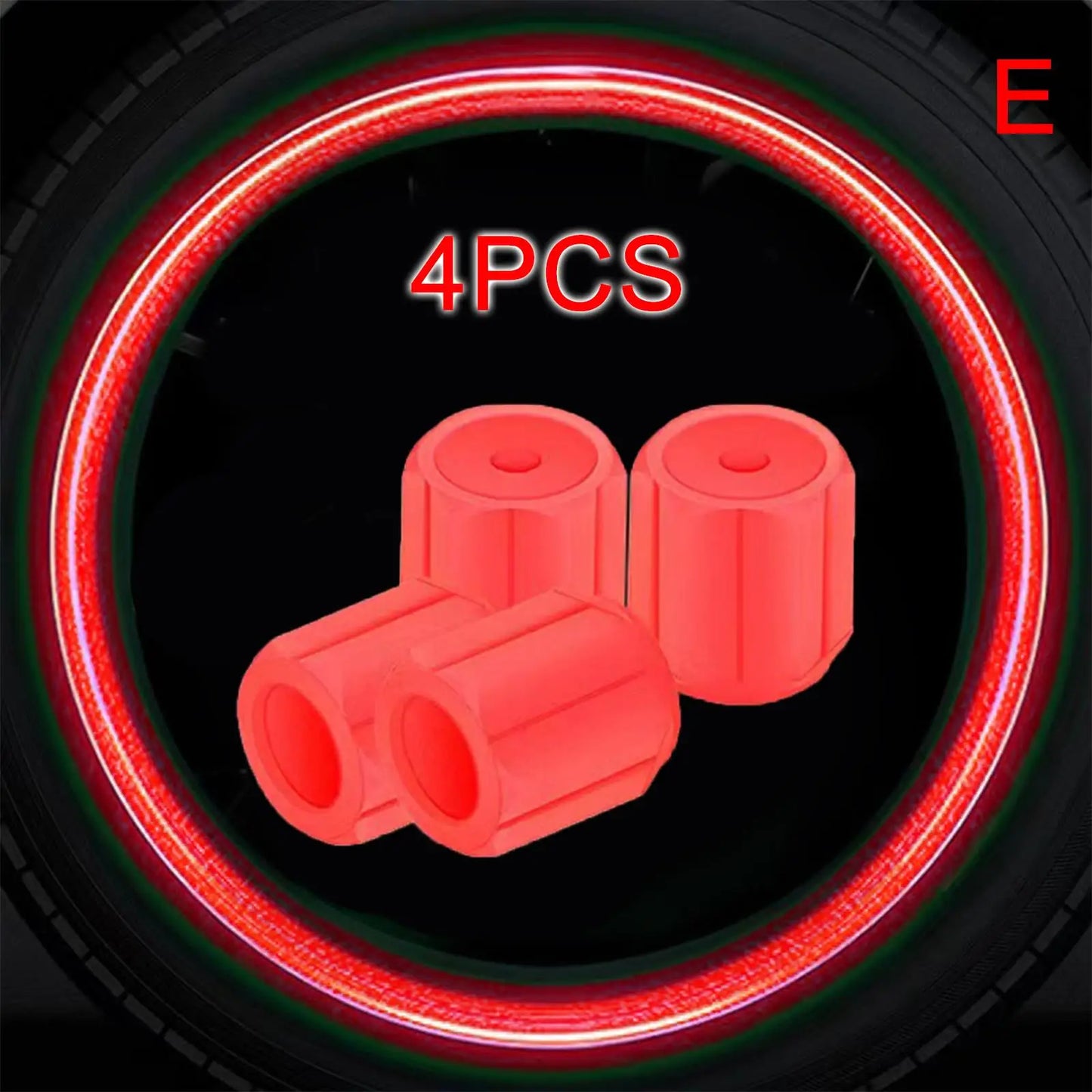 4-Pack Luminous Tire Valve Stem Caps 16×12×12mm (0.63×0.47×0.47 in) Glow-in-the-Dark Rhinestone Wheel Caps for Car Motorcycle Bike