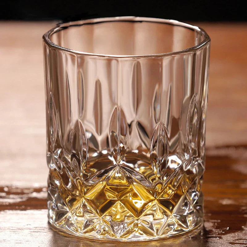 Embossed Crystal Whiskey Tumbler 230ml (7.8 fl oz) - Available in 1/2/4/6-Pack for Bar & Home
