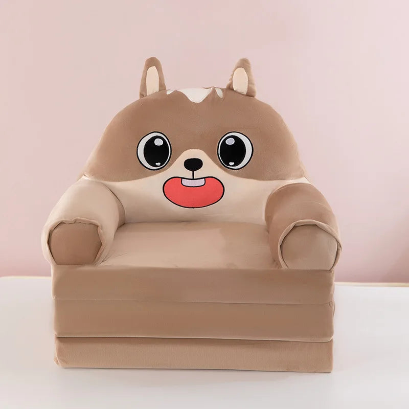 Foldable 3-Layer Plush Kids Sofa Chair Cartoon Baby Seat with Removable Cover
