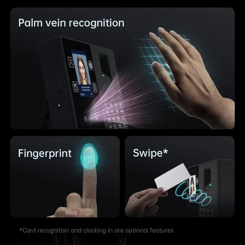 Biometric Attendance Time Clock, Facial Recognition, Fingerprint & Palm Print Reader, Password and ID Card Access
