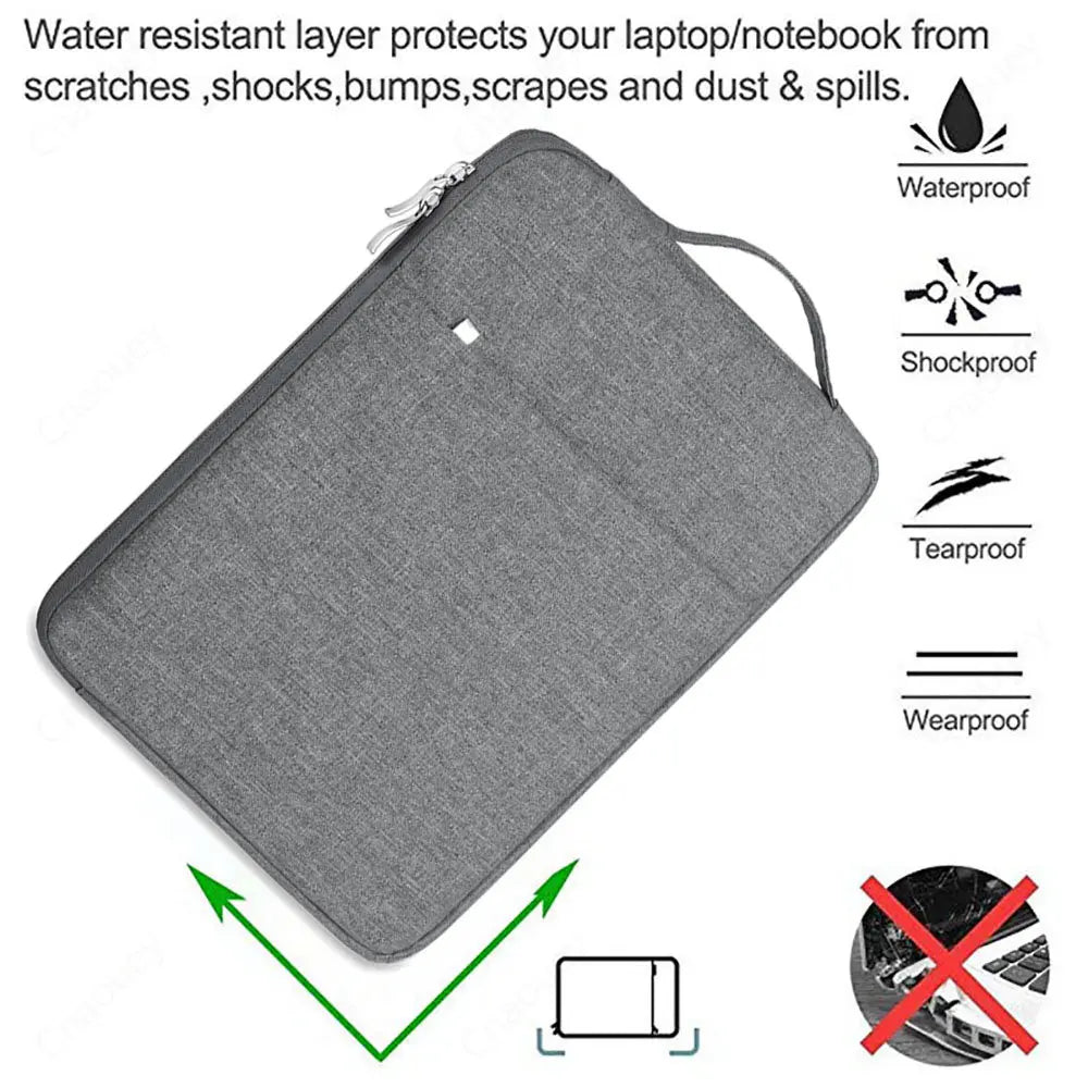 Waterproof Laptop Sleeve Handbag – Zippered Portable Notebook Case, Fits 11.6–16 in (29.5–40.6 cm)