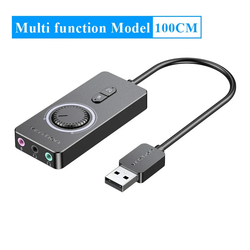 USB External Sound Card - USB to 3.5mm Audio Adapter with Volume Control, Mic & Headphone Splitter, 16-bit 48KHz