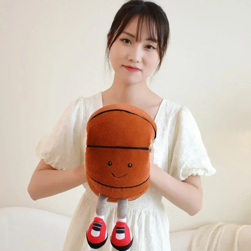 Plush Football & Basketball Pet Toy Pillow - Interactive Dog & Cat Ball, 25–28 cm (9.8–11.0 in)