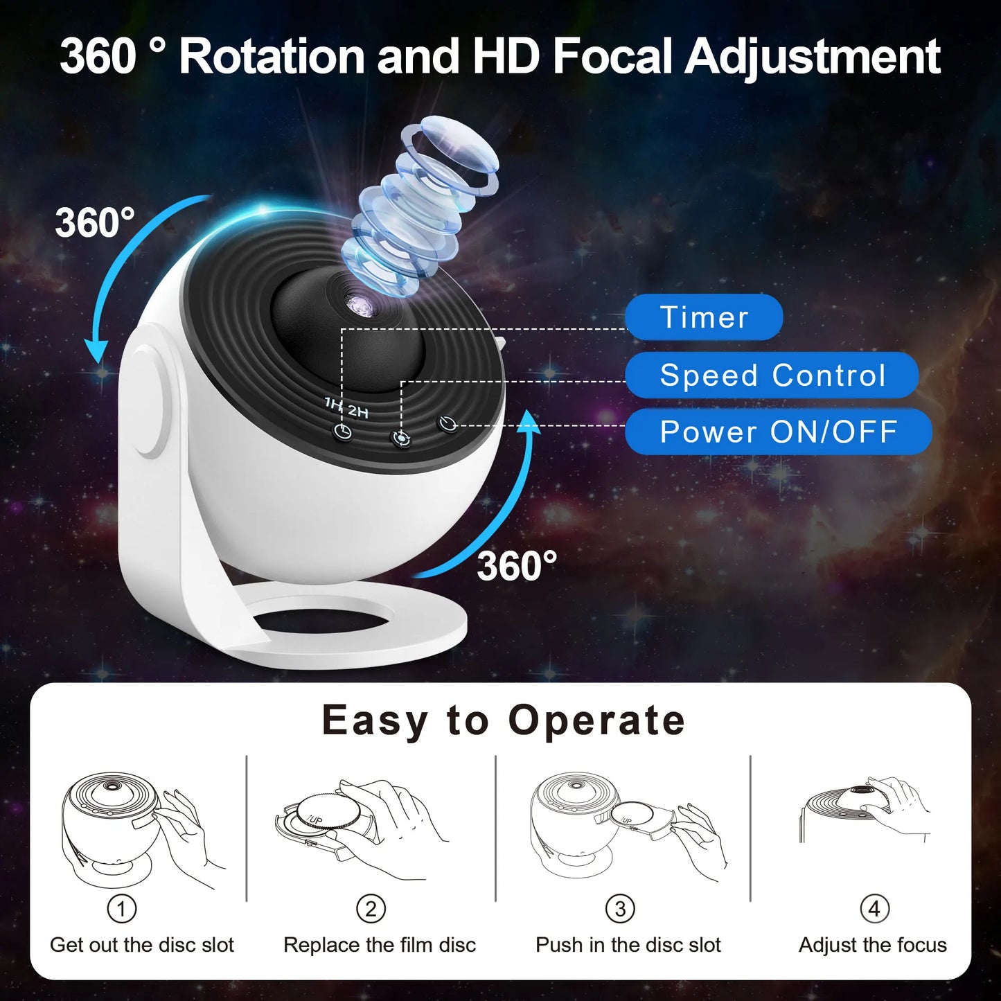 13-in-1 Galaxy Star Projector LED Night Light HD 360° Rotating Planetarium with 13 Discs & Timer for Kids and Adults