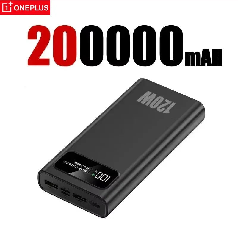 120W 200000mAh Digital Display Portable Power Bank - Fast Charger for Smartphones & Laptops (USB-A, USB-C, Micro USB)