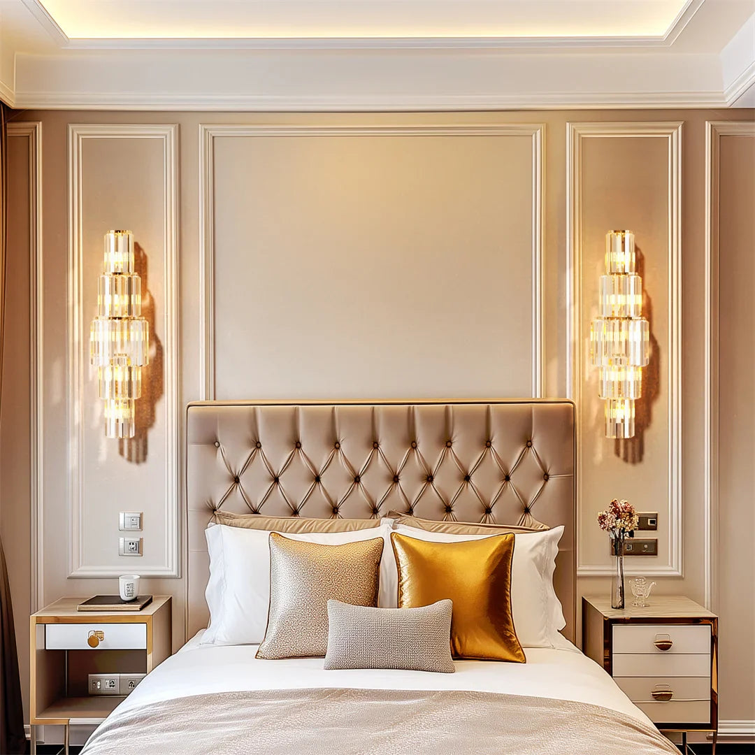 Modern 3-Tier Crystal Wall Sconce - Gold Dimmable E14 LED Wall Lamp