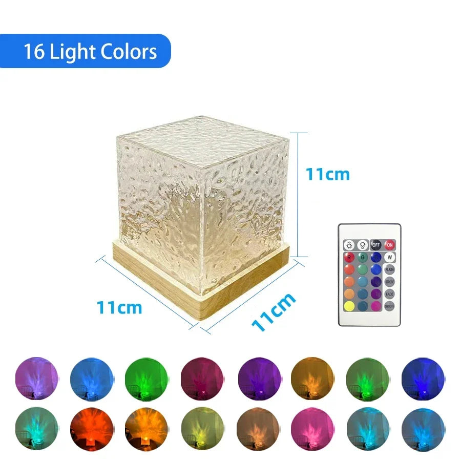 Rotating Water Ripple Night Light Projector 3 or 16 Color LED Crystal Lamp with Remote & USB for Bedroom & Living Room