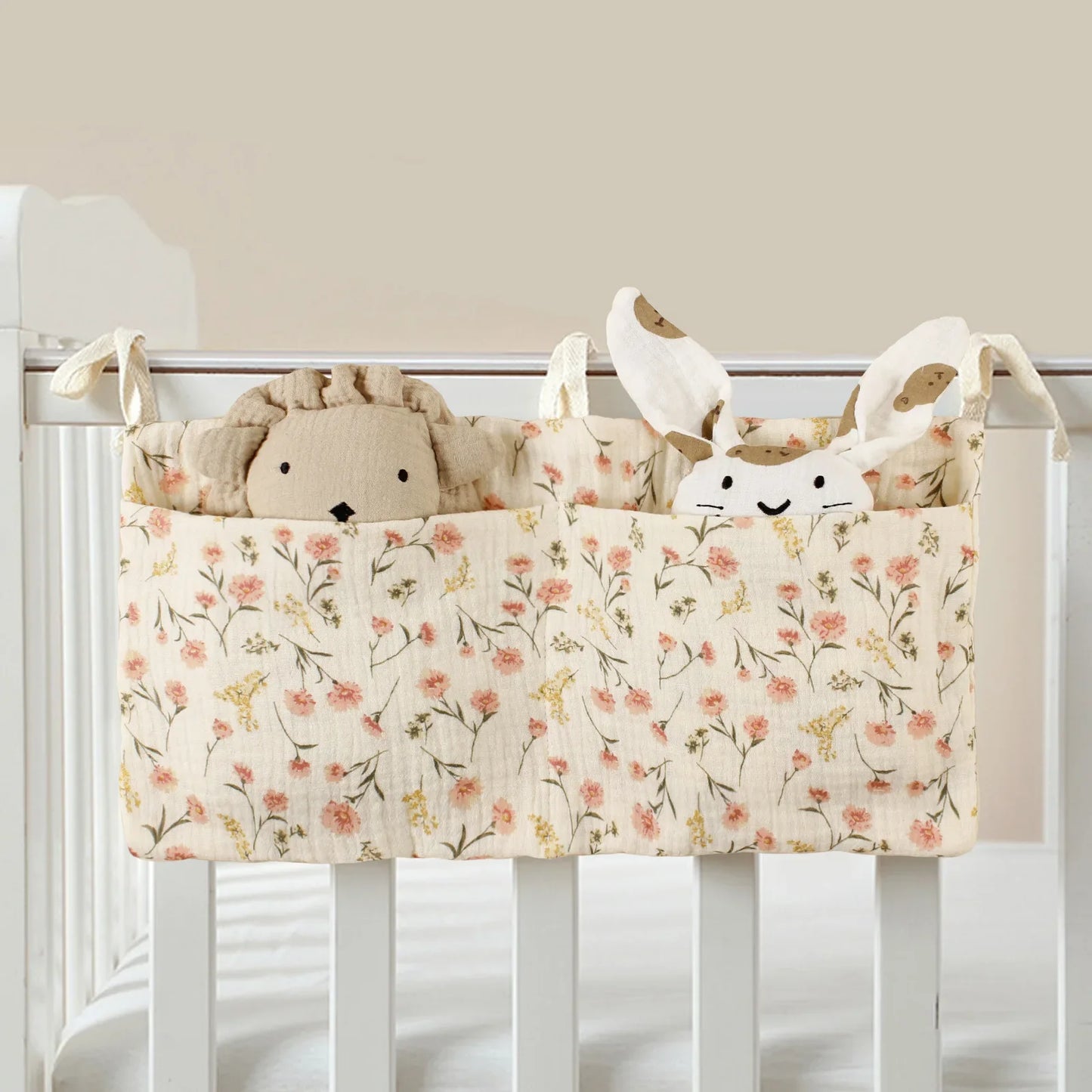 Cotton Bedside Diaper Bag Hanging Diaper Caddy Crib and Stroller Bottle Storage Organizer 39 x 20 cm (15.4 x 7.9 in)