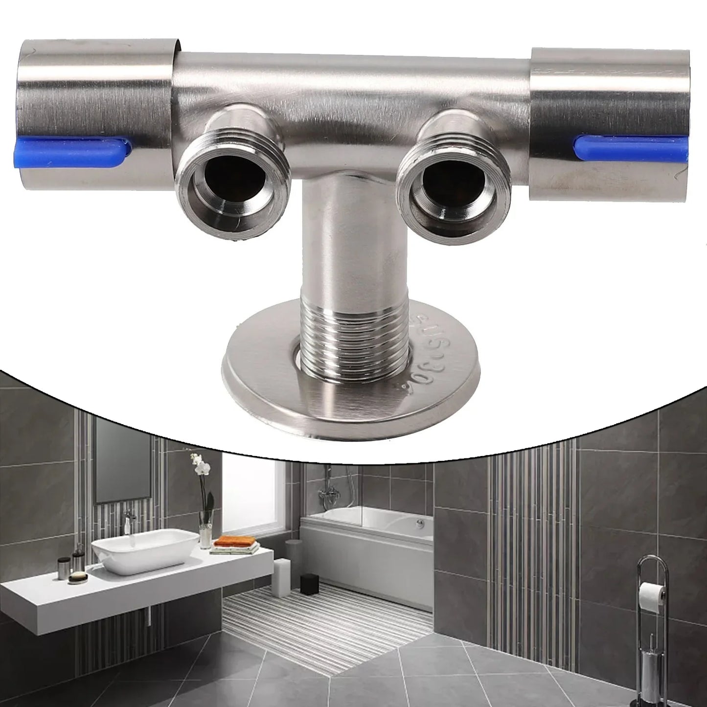 Double Outlet Stainless Steel Deck-Mount Faucet - 2-Way Washing Machine & Bathroom Tap, Double Handle Brushed Finish