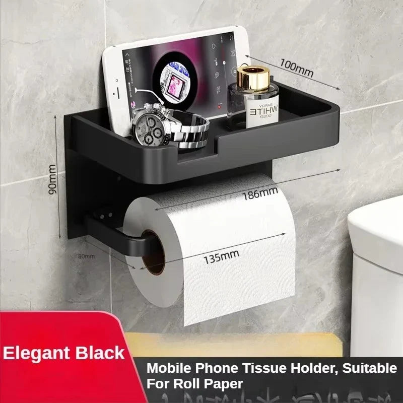 Wall-Mounted Toilet Paper Holder with Shelf - Aluminum Alloy Rustproof Bathroom Roll Holder