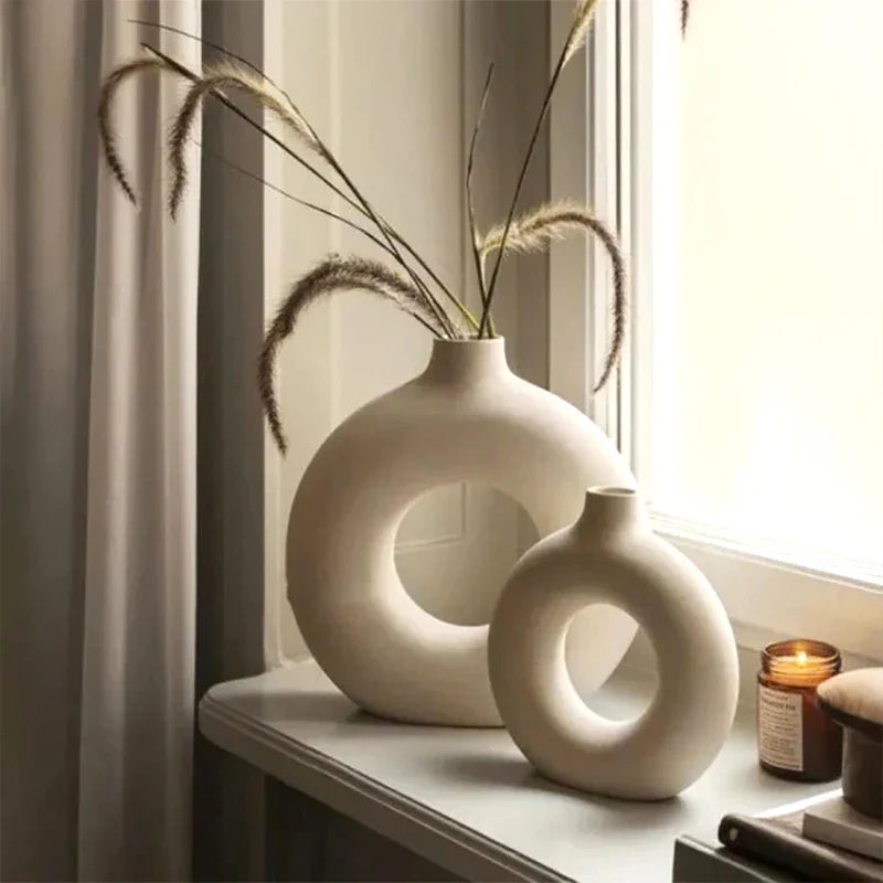 Ceramic Decorative Vase for Dried Flowers & Hydroponic Plants, Modern Table Ornament for Living Room Bedroom Office