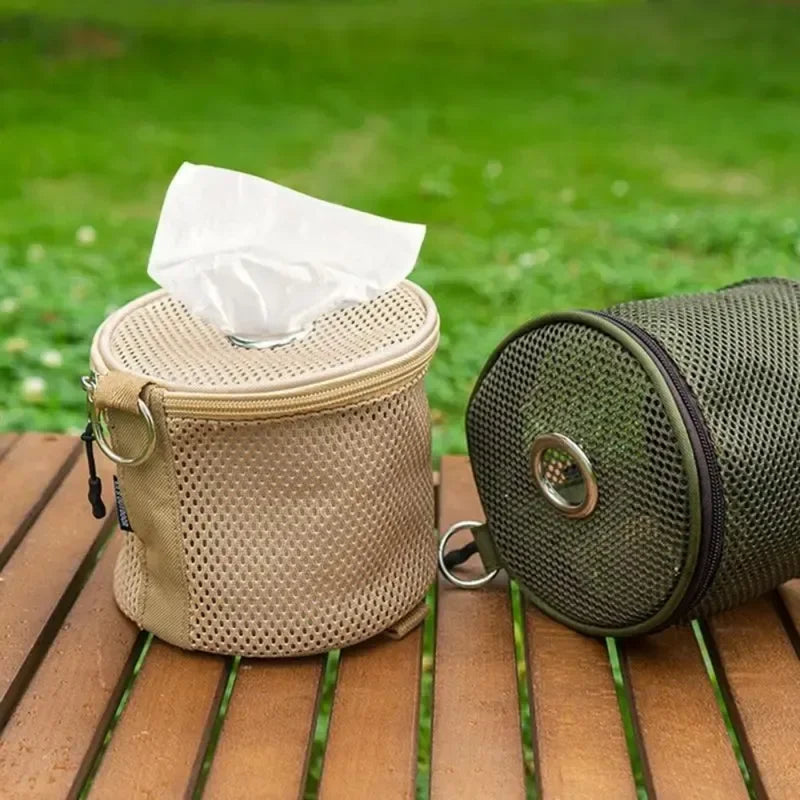 Camping Hanging Toilet Paper Holder Portable Roll Dispenser with Hook, Mesh Oxford (5.8 x 5.1 in / 14.8 x 13 cm)