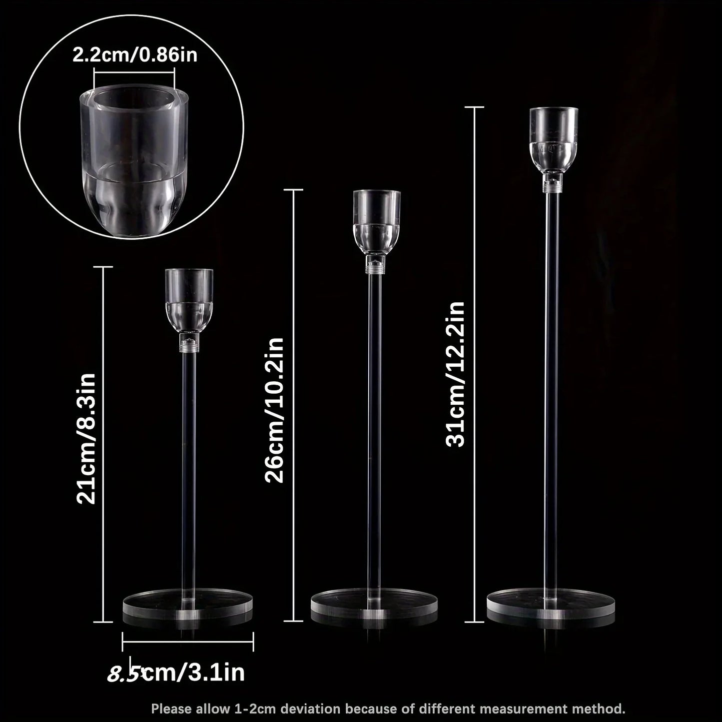 3-Pack Clear Acrylic Candle Holders – Modern Candelabra Table Centerpiece for Weddings, Parties & Holiday Decor
