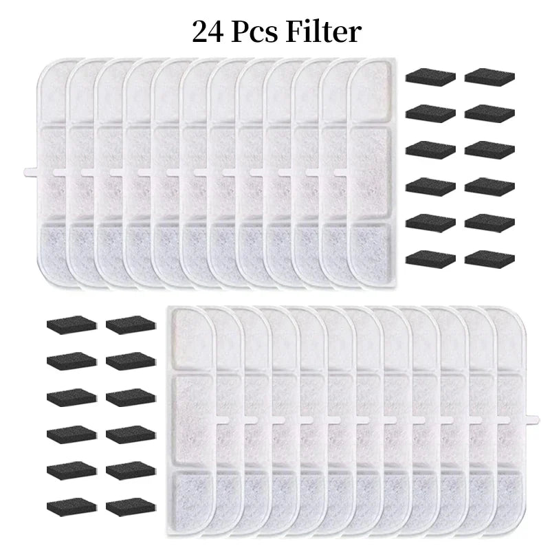 6/12/16/20/24-Pack Cat Water Fountain Replacement Filters with Pre-Filter Sponges – Activated Carbon & Ion Exchange